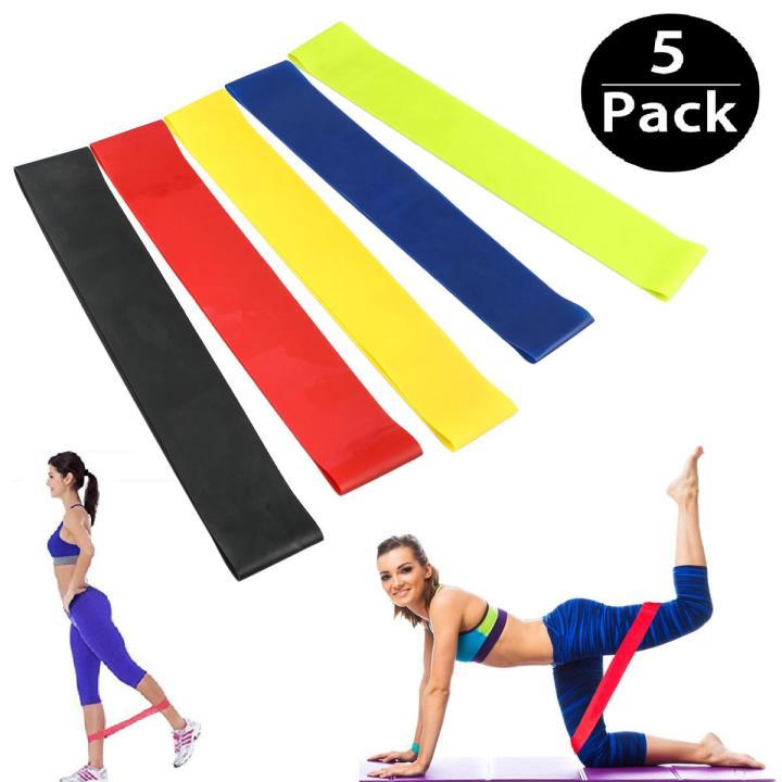 MINI RESISTANCE LOOP BANDS SET ELASTIC STRETCH EXERCISE BAND FITNESS FOR MEN AND WOMEN YOGA LEGS ARMS THIGHS STRETCHING WORKOUT AND TRAINING LATEX RESISTANCE LOOP BAND 5PCS SET