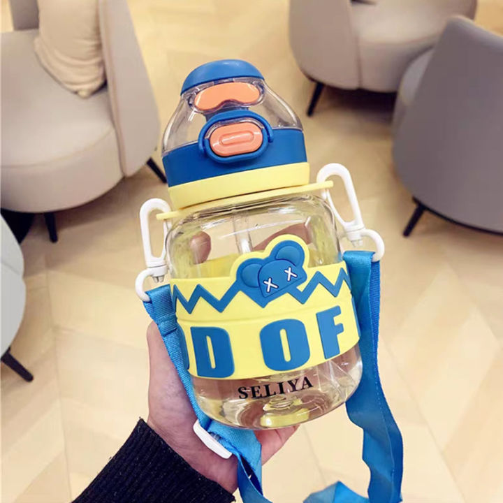 ECO SILICONE HEAT RESISTANT DRINKING WATER BOTTLES 300ML,children's large capacity water cup cartoon plastic double drinking cup summer big belly cup good-looking water cup food grade with straw by Yumbasket