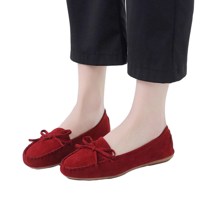 OIMG Leisure Women Round Toe Suede Slip-On Flat Single Peas Boat Shoes