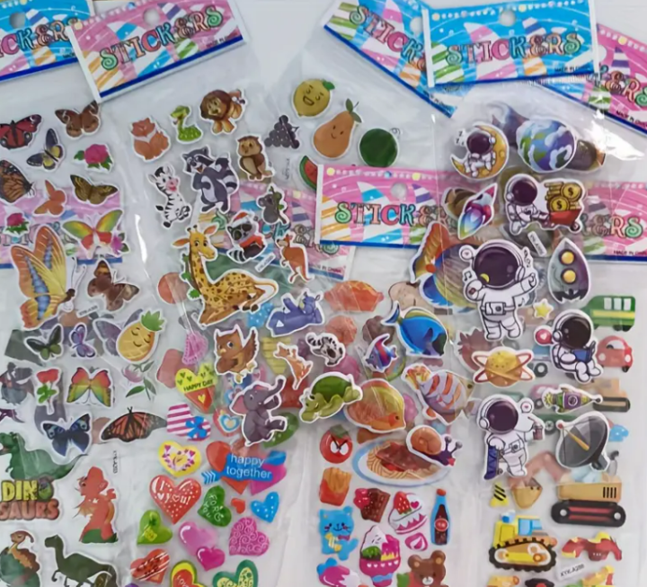 10 Sheets 3D Foam Stickers – Cute Cars, Dinosaurs, Fruits, Fishes ...