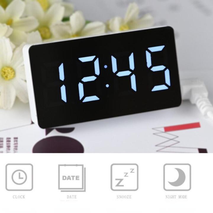 【HOT】 Mirror Table Clock Multifunctional Digital Alarm Snooze Display Time Night LED Light Desk Desktop Home Decor Gifts For Children
