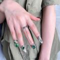 Nail Rings Green Faux Gem Opening Adjustable Finger Rings. 
