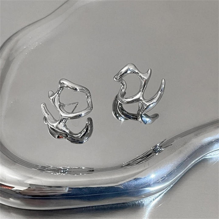 Y2K Irregular Earrings for Women Silver Color Hip-Hop Punk Fashion Geometric Earring Clip Girl 2023 Trendy Party Jewelry
