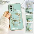 Hontinga for Infinix Hot 12i Back Cover + Makeup Mirror Lovely Folding Bracket Case For Gilrs Luxury 6D Plating Soft Silicone Phone Cases. 