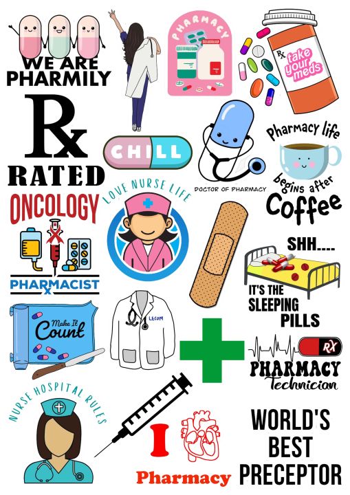 Pharmacist stickers for boys, for girls, "Pharmacy Vibes: Stickers for the Medication Experts"for laptop, waterbottle, notebook, mobileback etc Pack of 20, 2 x 2 inch