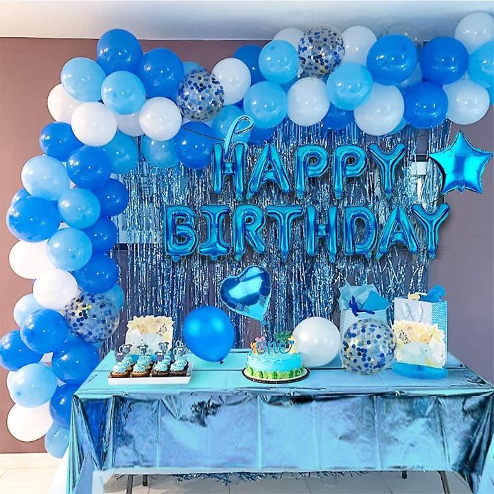 Birthday Decorations Happy Birthday Banner Metallic  Balloon Party Balloons Confetti Balloons Foiled Tassel Garland Star Heart Foil Balloon for Birthday Party birthday girls and boys (Blue)