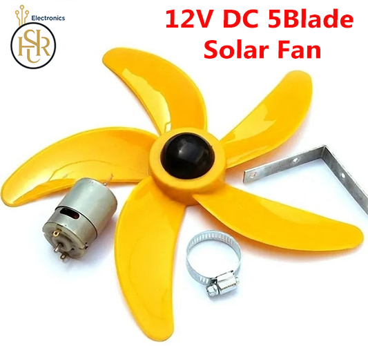 12" inch Fan and 12 Volt DC Motor DIY 5 Wings Fan Complete Set Solar, Adopter & Battery
