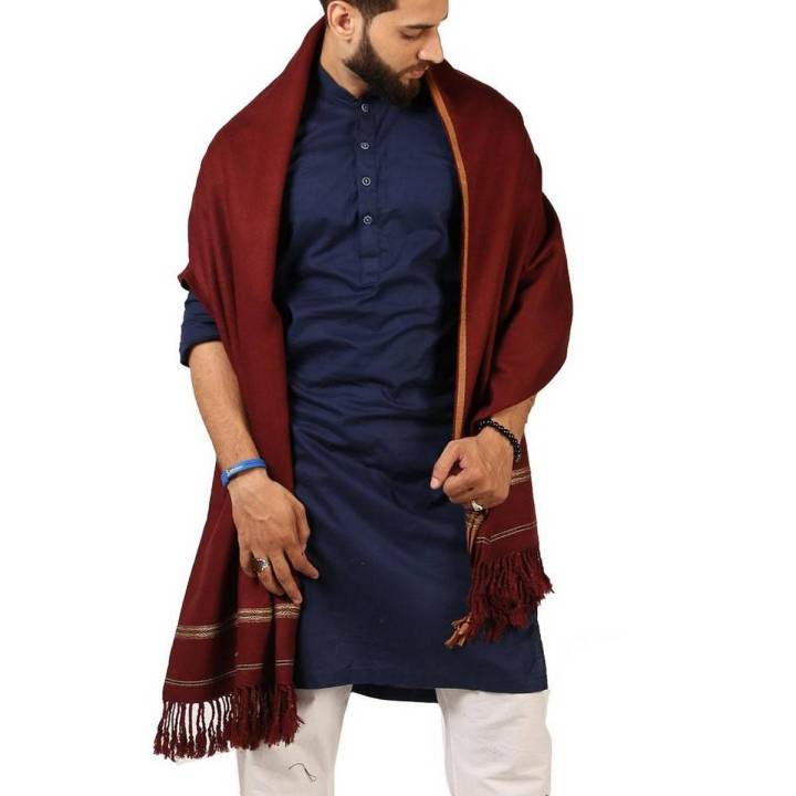 Maroon Acro-Woolen Dhussa Shawl For Man