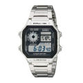 Casio Illuminator Silver Stainless Steel Silver Dial Quartz Watch for Gents - CASIO AE-1200WHD-1AVDF. 