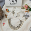 Jewellery Set Kundan - (3 in 1) Necklace, Earrings & Maang Tika - Artificial Jewellery for Women & Girls - Fashion Jewellery Golden Combination  OWN Jewellery. 