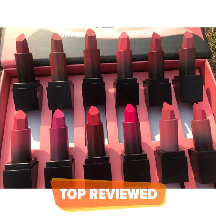Pack of 12 Matte Lipsticks Multicolor