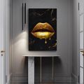 Abstract Gold and Silver Lips Poster Print Wall Art Canvas Painting Wall Pictures for Living Room Modern Home Decor No Frame. 