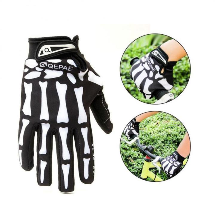 Qepae Chipper Cycling Long Finger Gloves Cycling Outdoor Mountain Bike Gloves Cycling Full Finger Skull Cycling Equipment New
