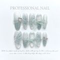 Artificial Nail Butterfly Ribbon Smoothie Light Blue Gradient Cat Eye Reusable and Removable. 