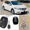 Combo Of Silicon Key Cover And Keychain For Honda City 2009 - 2020 So on...... 