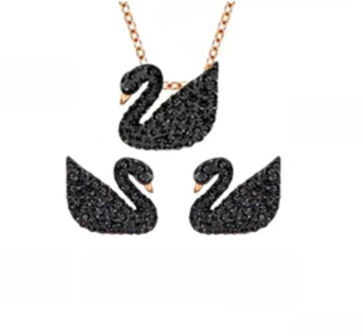 Luxuria Gold Stylish Black swan Duck necklace and earrings Duck pendant stainless steel chain Swan Chain Crystal Embedded Necklaces for Girls & Women