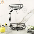 2-Tier Fruit Basket with Banana Holder, Standing Daily Kitchen Modern Fruit Bowl, Practical Fruit Bowl, Vegetable Basket Made of Metal, Black. 