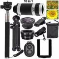 Pack of 10 8x Lens Focus Blur Like DSLR & Zooming Lens Selfie Stick with Bluetooth Shuttler, 3in1 Lens Mini Tripod. 