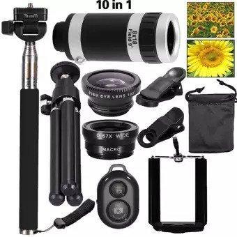 Pack of 10 8x Lens Focus Blur Like DSLR & Zooming Lens Selfie Stick with Bluetooth Shuttler, 3in1 Lens Mini Tripod