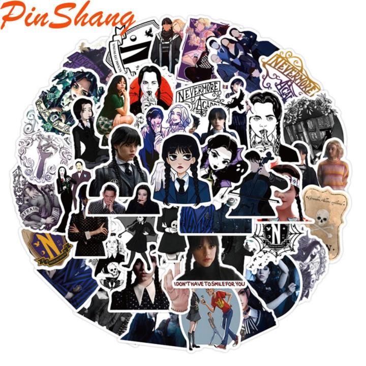 PinShang 50pcs Tv Show Wednesday Stickers Gothic Style Addams Waterproof Sticker Graffiti Decals