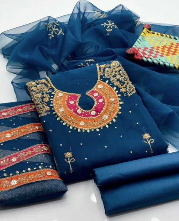 New Wedding Collection Handi Gala Organza 3 PC Fully Handmade Dress With Embroidery Gala and Handmade Bazu With Botiya Wala Dupatta With Kattan Silk ( Libasse-e-Haya )