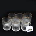 Drinkware Glass Set of 6 pcs – Ridged Stripe Gold Rim Glassware set. 
