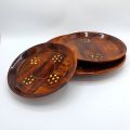 Stunning Wooden Plate Set with Intricate Brass Decorative Work | Set of Wooden Plates | Upgrade Your Table Setting! Wooden Plate Set | 03 Piece Set | Impress your guests | Hadi Wood Craft | Draz.pk. 