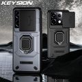 KEYSION Shockproof Case for Redmi Note 13 Pro 5G Slide Camera Lens Protection Ring Stand Phone Cover for Xiaomi Redmi Note 13 5G. 