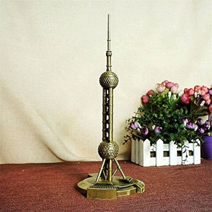 Shanghai Oriental Pearl TV Tower Statue - Antique Metallic Pearl Tower Statue Décor Figure Showpiece