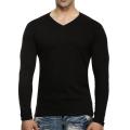Men's Full Sleeves V-Neck T-Shirt - Black. 