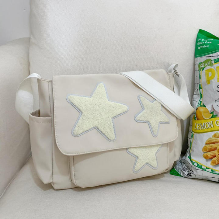 Trendy Star Pattern Crossbody Shoulder Bag Y2k College Vintage Messenger Bag  Large Capacity Women Shopping Commuter Bag
