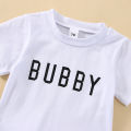 Baby Boys Summer Clothes Letter Print Short Sleeve T-shirt Tops with Stretch Casual Drawstring Pants Set. 