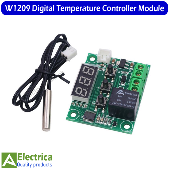 W1209 Digital Temperature Controller – 12V Thermostat Module with LED Display & NTC Sensor by Electrica