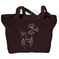 Vagile One Line Drawing Face with Flowers Tote l Aesthetic Tote Bag Durable Canvas Zipper Bag for Girls Large Capacity With Zipped pocket inside Gift Idea. 