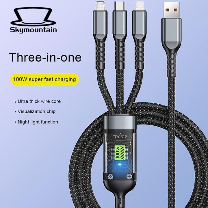 100w Fast Charging Cable 3-in-1 Fast Charging Cable with Type-c Micro Usb Connectors Multi Charger Cable for Universal Devices Nylon Braided Buyers' Choice Fast Charging Data Cable