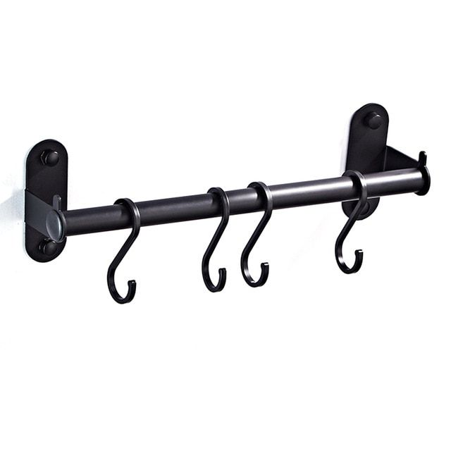 Hardware Modern Kitchen Hanger Punched Wall Mounted Utensil Aluminum Pan Rack Storage Holder Bar Pot Cabinet Shelf