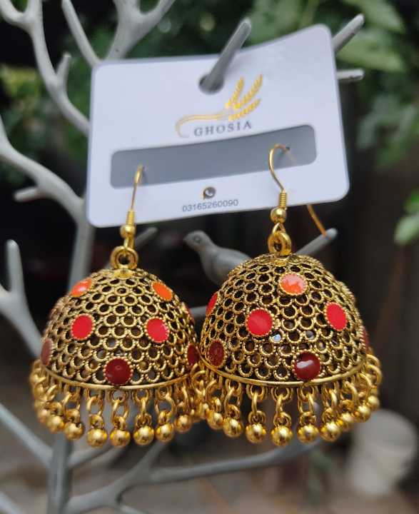 Indian%20Golden%20Color%20%20Jhumka%20Earrings%20with%20Golden%20Color%20Hanging%20Beads%20For%20Women%20and%20Girls%20-%20Image%204