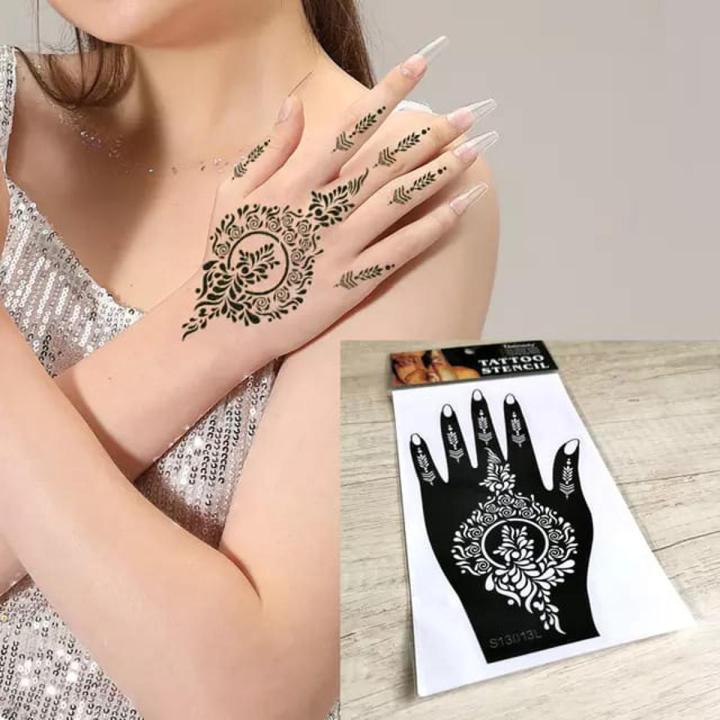 2%20pc%20Henna%20Hand%20Mehndi%20Stencils%20%7C%20Reusable%20for%20Women%20Wedding%20Flower%20Glitter%20Airbrush%20Stencil%20Template%20%7C%20Design%20Mehndi%20Drawing%20Pochoir%20Henne%20-%20Image%202