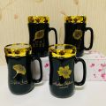 Fancy Cute Black Travel Flower Printed Ceramic Coffee Milk Tea Mugs with Mirror Lid For Boys Girls with Handle - 450 ML. 