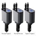 86W 4 IN 1 Retractable Car Charger USB Type C Fast Charger Digital Display Cigarette Lighter Adapter PD QC3.0 for IPhone/Samsung. 