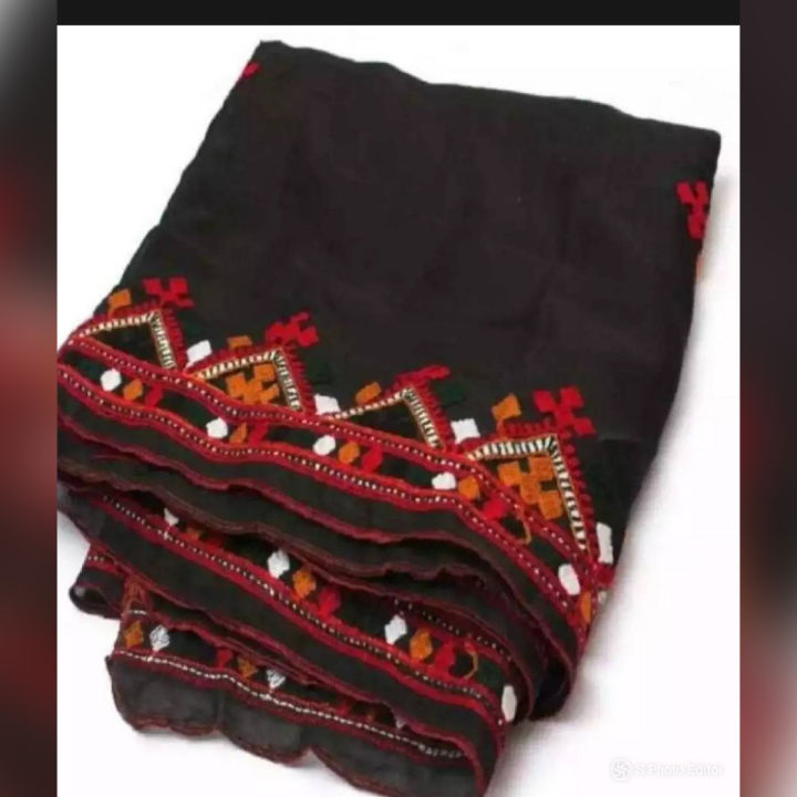 Sindhi embroidered black ajrak chadar for ladies crinkle stuff