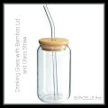 Clear Glass Tumbler with Bamboo Lid & Glass Straw 550 Ml. 