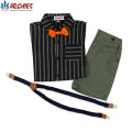 Archies Boys Brown Lined Shirt With Ash Green Shorts, Suspenders & Bow Tie. 