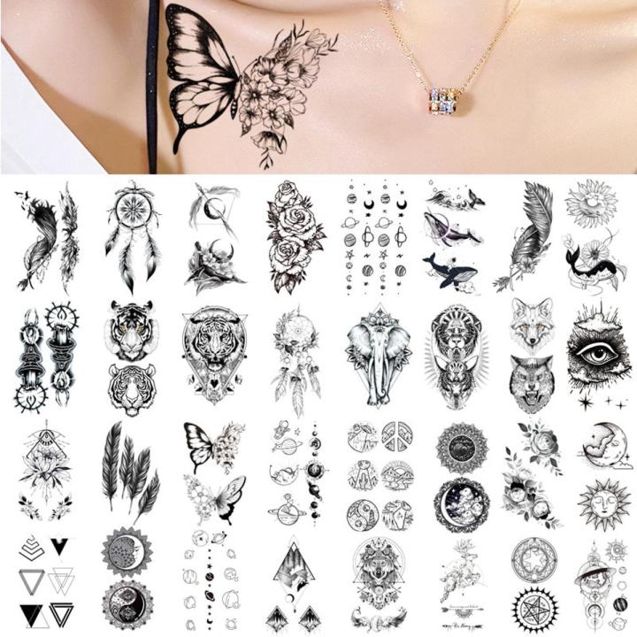 【The road to happiness Store】Waterdichte Tijdelijke Tattoo Vlinder Tiger Feather Ontwerp Tattoo Kinderen Zwart Body Art Nep Tatoeages Mannen