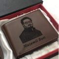 CUSTOMIZE NAME AND PICTURE ENGRAVED WALLET WITH BOX PACKING. 