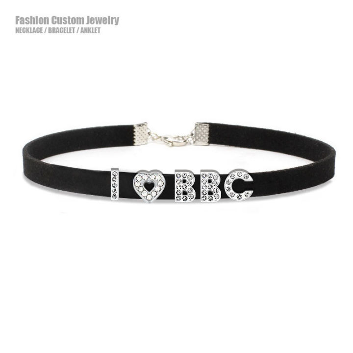 Goth Rhinestone Letters I Love BBC Choker Collar Necklaces Women Men DIY Cosplay Custom Name Words Chocker Jewelry Gift