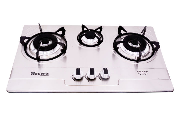 Q National 3 Burner HOB Stove New Technical Blue Flame - Silver
