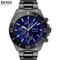 Hugo Boss Gunmetal Grey Stainless Steel Bracelet Blue Dial Chronograph Watch for Men- 1513743. 