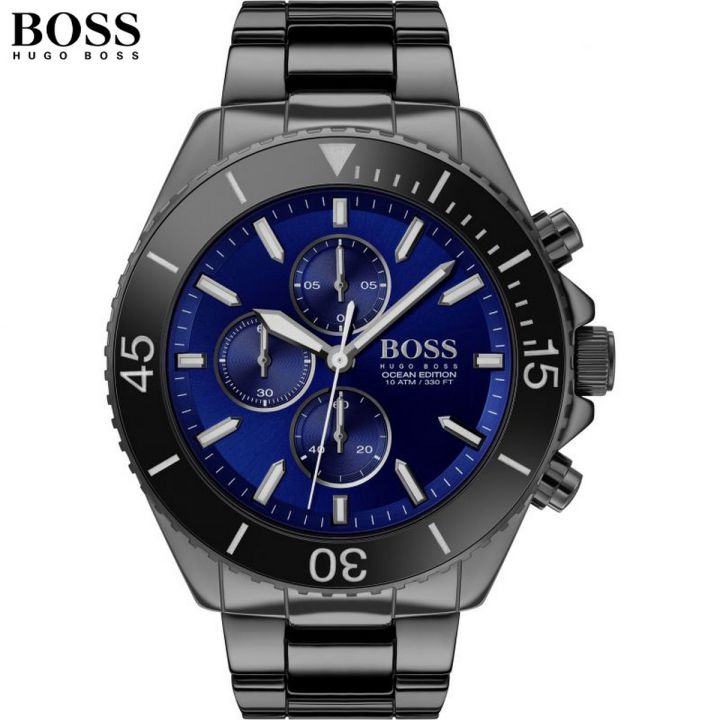 Hugo Boss Gunmetal Grey Stainless Steel Bracelet Blue Dial Chronograph Watch for Men- 1513743