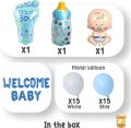 Welcome baby blue and pink color theme 44 pcs for boys feeder,baby boy with balloons for home and out door decoration gifts for mama. 